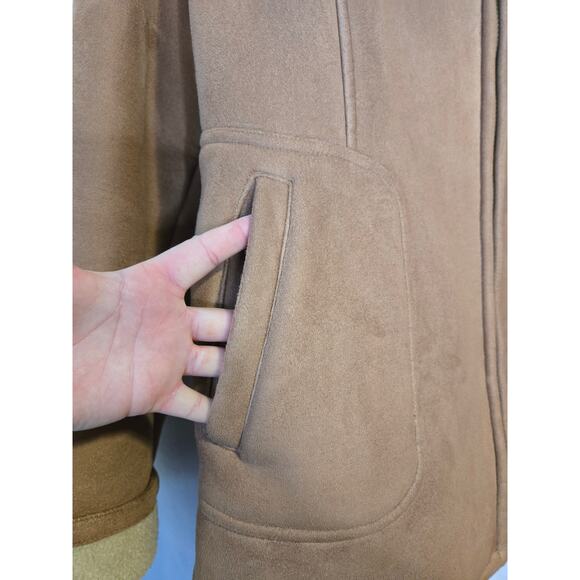 [15] VINTAGE Talbots Y2K Tan Faux Suede Zip Up Jacket XL Penny Lane Rancher - Picture 7 of 13